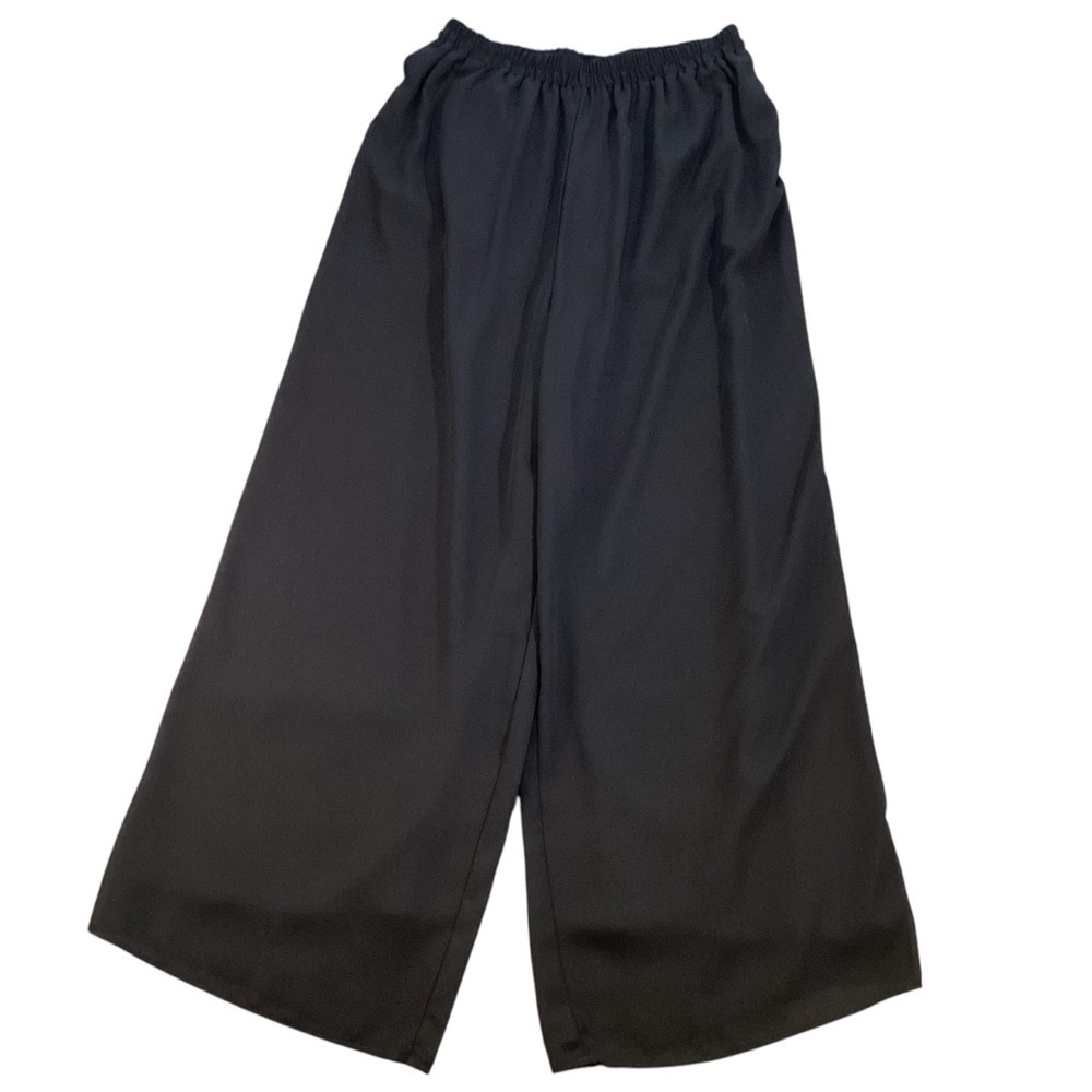 Vtg Joan Walters Palazzo Black Nylon Lined Super Wide Leg High Rise Pants Medium